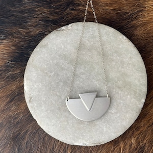 Sterling Silver Bib Necklace: Geometric Triangle & Half Circle, 20 inch Chain