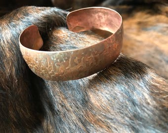 The "Erin" bracelet, hand cut, etched copper, lines designed bracelet