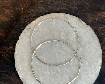 Sterling silver handmade hammered hoops 2 inch size