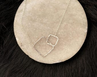 Interlocking Sterling Silver Squares Necklace - Handmade shapes and 19" Chain
