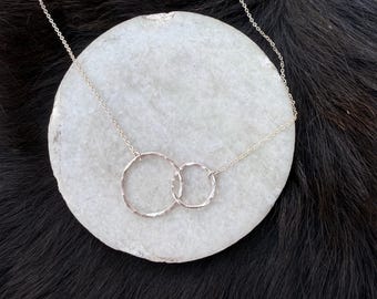 Interlocking Sterling Silver Circle Necklace - Handmade shapes and 20" Chain