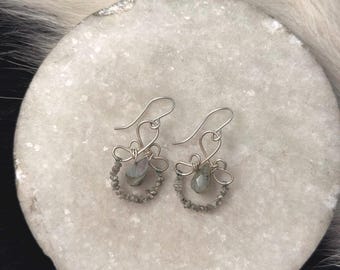 Handmade Sterling Silver Earrings: Labradorite Teardrop & Rough Diamond Beads