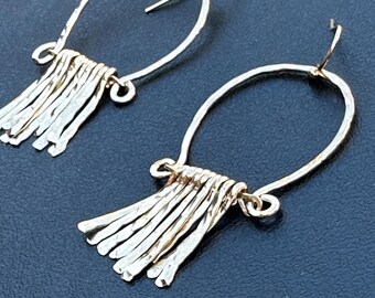 Vivian earrings, handformed arch hammered finished with hand forged fringe in 14k gold fill