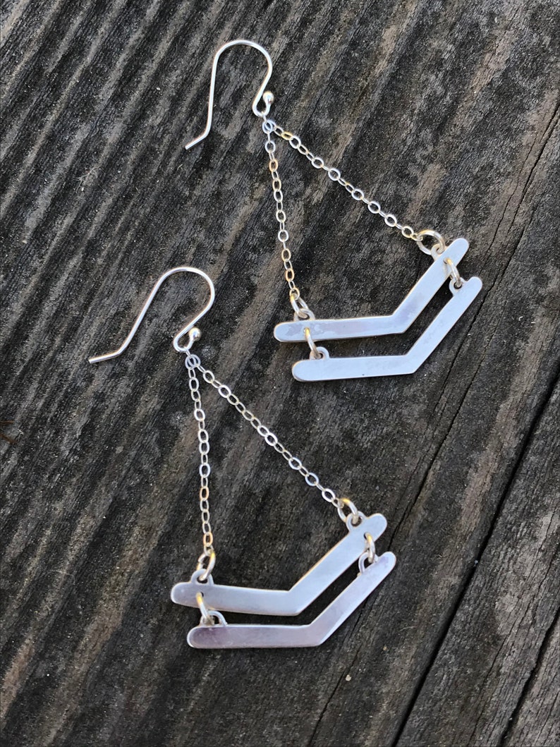 Double chevron silver drop earrings image 2