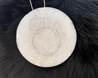 Interlocking Sterling Silver Circle Necklace - Handmade shapes and 20" Chain