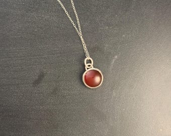 Round Red Carnelian Pendant Necklace,  Open Setting Solitaire Stone