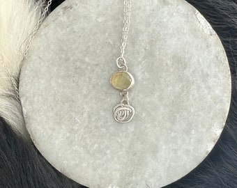 Rosa necklace pendant made of oval rose cut yellow citrine stone Sterling silver metal and delicate cable chain