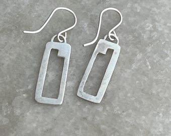 The iconic  handmade SquareColored earring, sterling silver rectangle with geometric cutout