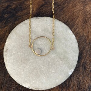 Leeda necklace small 14k Gold Fill circle and solid silver circle 19 inch length