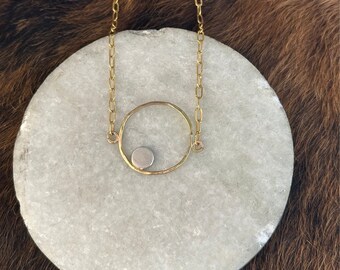 Leeda necklace small 14k Gold Fill circle and solid silver circle 19 inch length