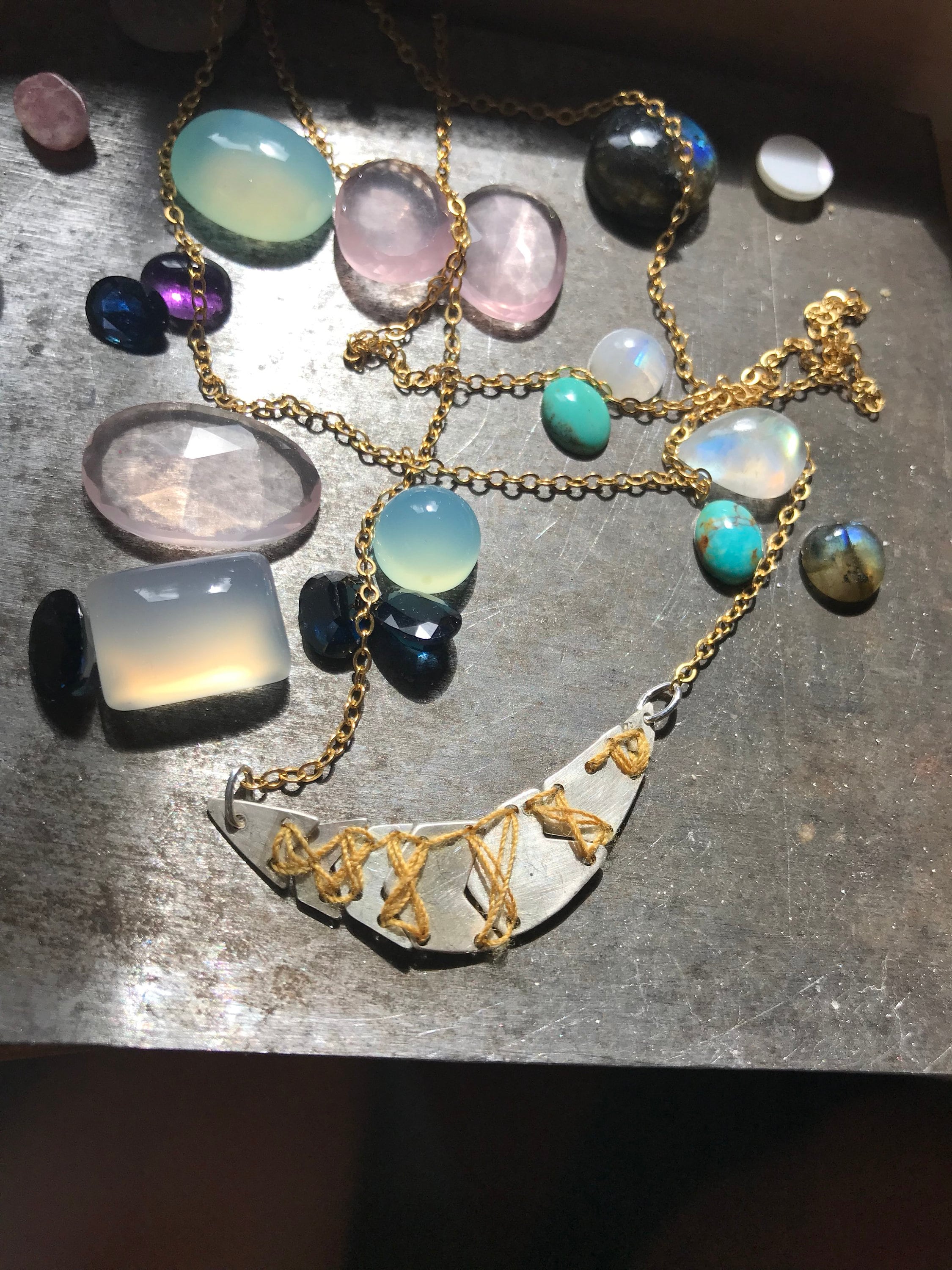 The Jodi necklace, made of fine sliver by hand and pieced together with