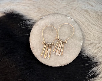 Hand Forged Fringe Earrings, 14k Gold Fill and Sterling Silver, Vivian