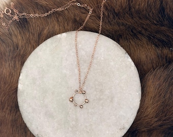 Handmade 14k Rose Gold Circle Necklace with Bubble Accents, 20 Inch Chain