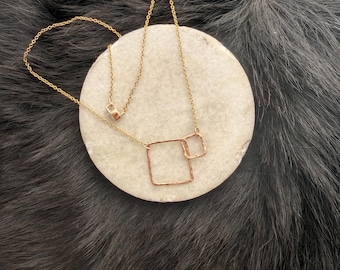 Interlocking 14k Gold filled Squares Necklace - Handmade shapes and 18" Chain