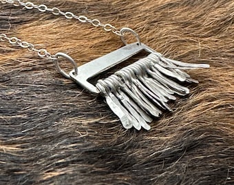 Vivian necklace sterling silver metal fringe bar necklace 17 and 1/2” length