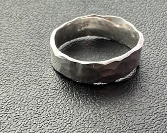 Handmade Hammered Sterling Silver Band Ring, Size 7 3/4 US