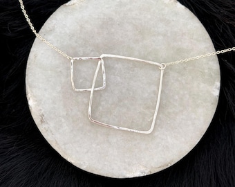 Interlocking Sterling Silver Squares Necklace - Handmade shapes and 21" Chain