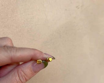 Hand Sculpted 22k Gold Cube Stud Earrings, Geometric Jewelry