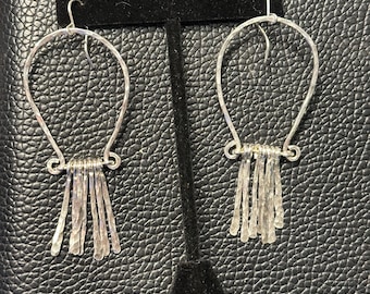 Vivian earrings, handformed arch hammered finished with hand forged fringe in streling silver