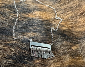 Vivian necklace sterling silver metal fringe bar necklace 16” length