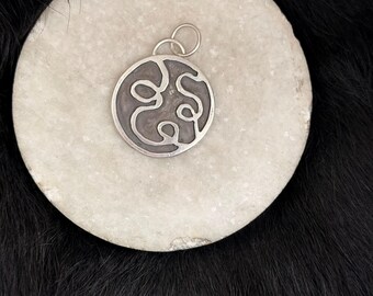 Swirling Sterling Silver Pendant Necklace: Abstract Charm, 20" Chain