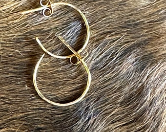 Hoop with ear post and nut closure 14k solid gold hammered