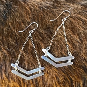 Double chevron silver drop earrings image 1