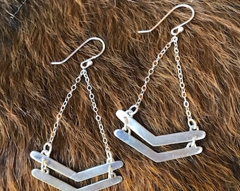 Double chevron silver drop earrings