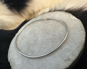 Smooth texture shiny finish sterling silver cuff bracelet with balled ends, 8.25 inch long large size, fits 9 plus inch wrist