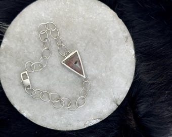 Oval link bracelet with triangle chrysocolla stone and rectangle clasp - Alicia Bracelet