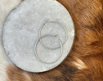 Sterling silver handmade hammered hoops 1 and 1/2 inch size