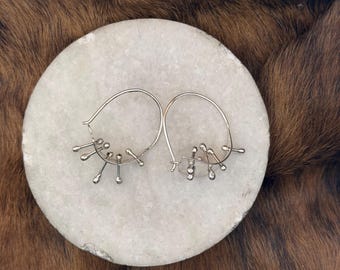Sterling Silver Kinetic Hoop Earrings: Geometric Starry Sky Design