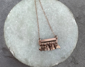 Vivian necklace 14k Rose Gold metal fringe bar necklace 21” length