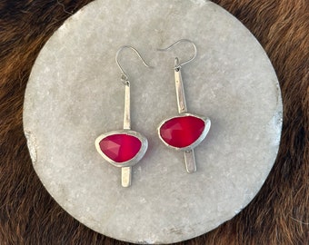 The “Dana” earring, each is 7.6 carates of pink chalceldony stone set on a strip of sterling silver fringe