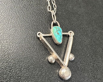 Triangle with ball accent turquoise and silver necklace pendant