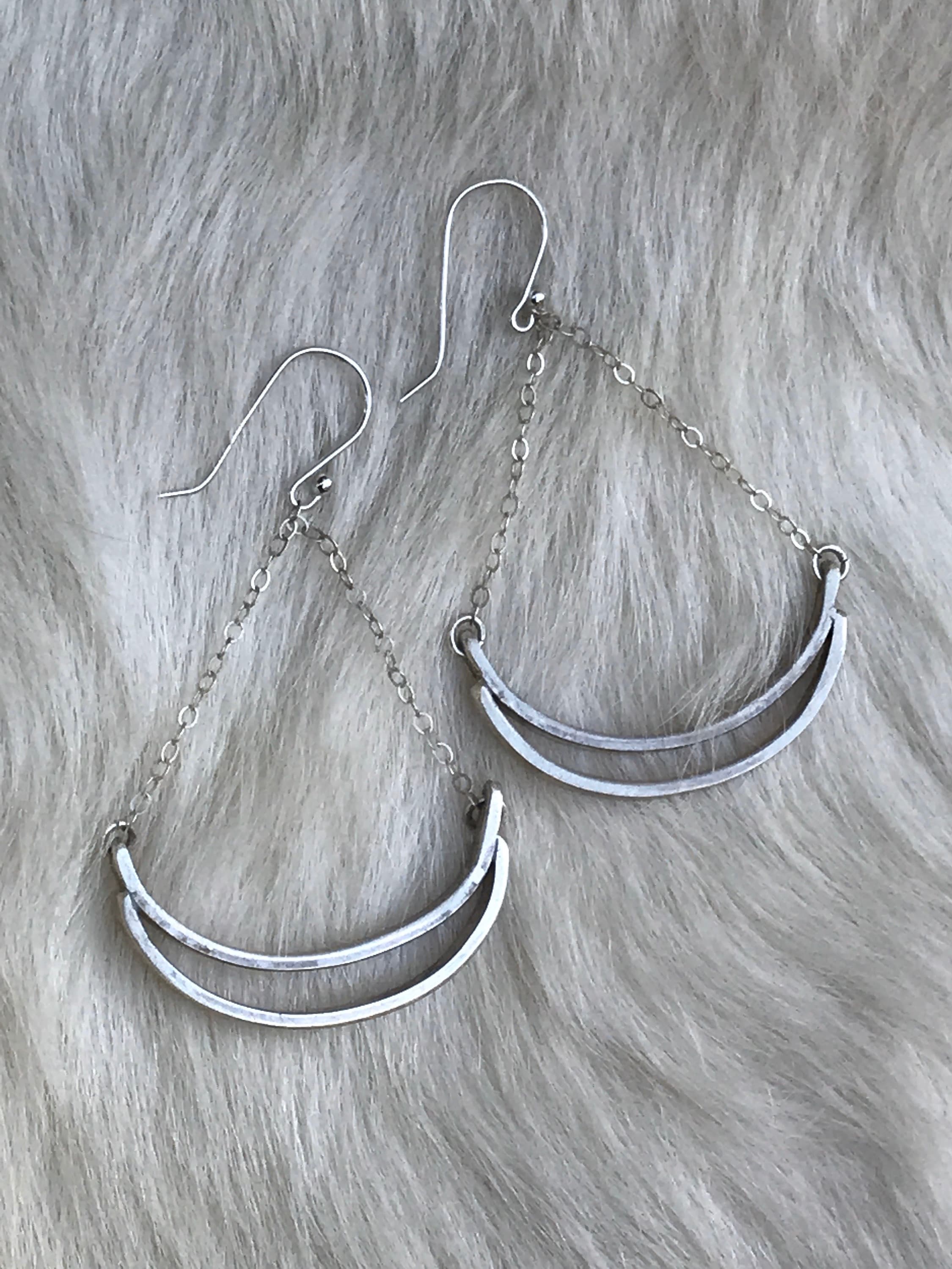 DOUBLE C DROP SILVER DIAMOND EARRINGS