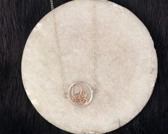Sterling Silver Rosa Necklace: 14k Rose Gold Abstract Rose, 17" Chain