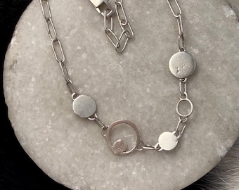 Alicia link necklace with five different sized circles