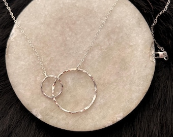 Interlocking Sterling Silver Circle Necklace - Handmade shapes and 18" Chain