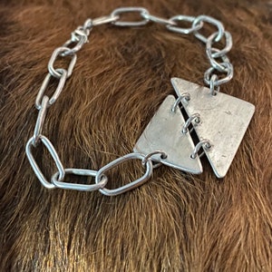 Handmade Sterling Silver Bracelet: Geometric Paperclip Chain, Brushed Finish