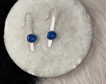 Handmade Sterling Silver Onyx Earrings: Blue Fringe Jewelry