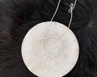 Interlocking Sterling Silver Circle Necklace - Handmade shapes and 21 1/2" Chain