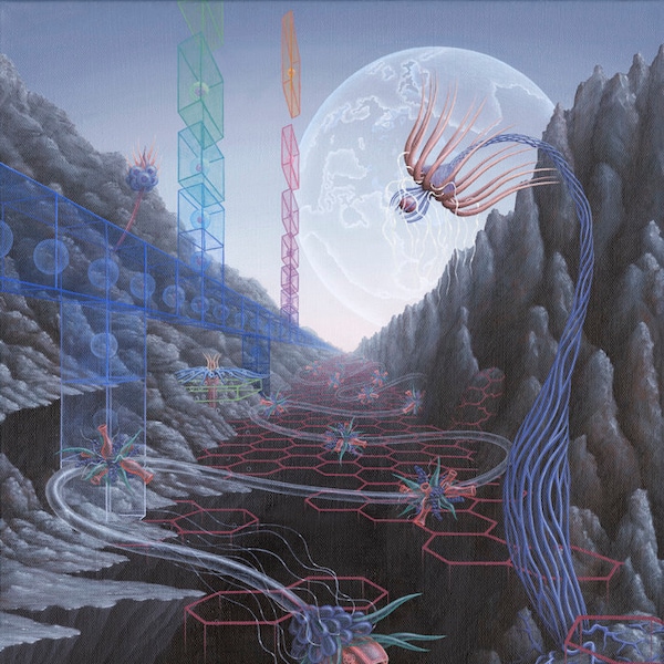 Surreal art, biological surrealism. Science art. 5 x 7 art card of painting "Endless Genesis". Surreal art print.