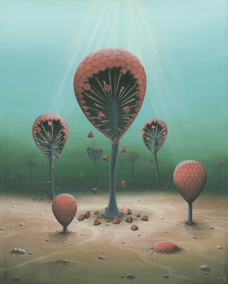 Surreal print of scientific, biological painting Resilience available in 3 sizes. Microbiology, surrealism, art. image 1