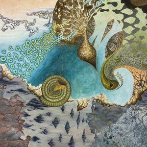 Abstrakter Surrealismus Kunstdruck des vom Meer inspirierten Aquarells ""Humbled"" 5 x 7 Fine Art Karte."