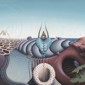 Biosurrealism, Surreal art, biological surrealism. Science art. 5 x 7 card of painting &quot;Strange Paradise&quot;. SciArt. Surreal print.