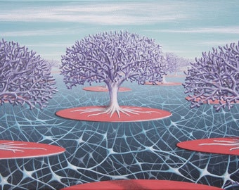 Impression d’art surréaliste, peinture biologique et scientifique. Art scientifique. Peinture d'arbres, surréalisme, neurones. Art anatomique.