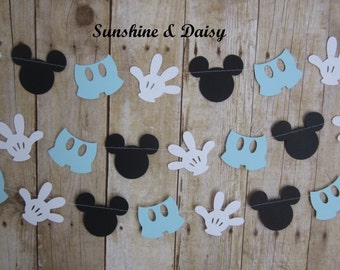 10 ft mickey mouse inspired paper garland banner decorations birthday clubhouse black white light blue baby blue