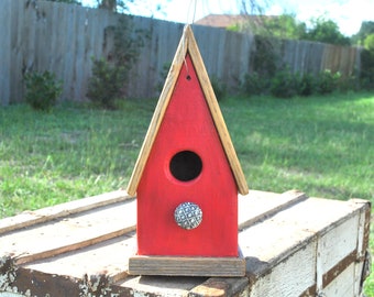 Rustic Blue Bird House. Reclaimed Pickets and Trims