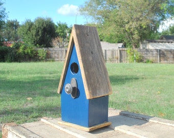 Rustic Blue Bird House. Reclaimed Pickets and Trims